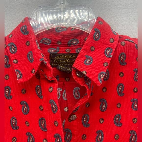 Vintage Eddie Bauer Red Corduroy Paisley Button Down Shirt Women’s Size 8 - Picture 12 of 16